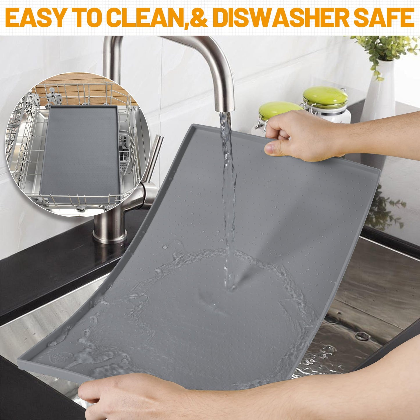 Hubulk Dog Feeding Mat,100% Waterproof BPA Free Silicone Pet Food and Water Bowl Placemat,Dishwasher, High Raised Edge to Prevent Spills,Nonslip Tray to Stop Messes on Floor (19"x12"x0.5", Grey)