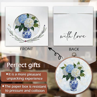 Threegoat Chinoiserie Spring Floral Framed Round Wall Art,Blue and White Hydrangea Flowers Wall Art Decor for Bedroom,Vintage Wall Hanging Decor for Grand Millenial Grandmillennial Home - A05