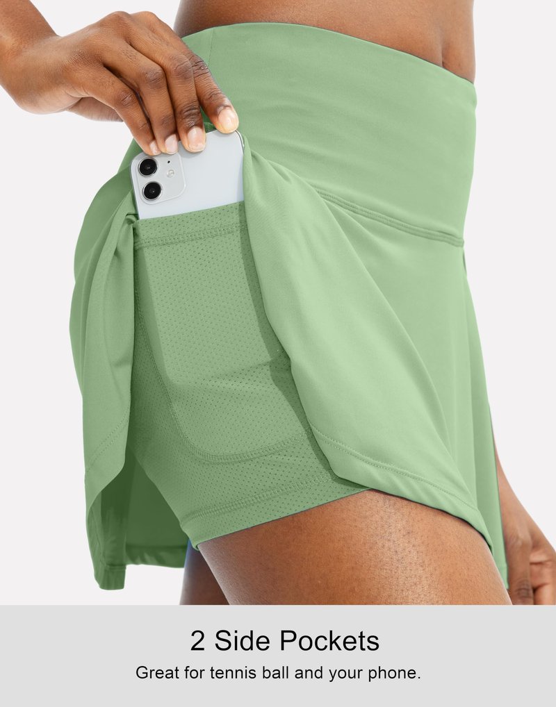 SANTINY Pleated Tennis Skirt for Women with 4 Pockets Women's High Waisted Athletic Golf Skorts Skirts for Running Casual (Sage Green_XXS)