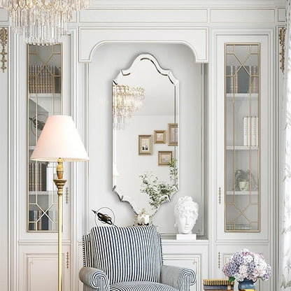 Chende Arch Large Mirror for Wall Decor with Clear Glass Frame, Beveled Edge, 24"x47" Living Room Decorative Mirror for Bathroom, Entrance, Hallway, Home Office, Unique Dual-Arch Design