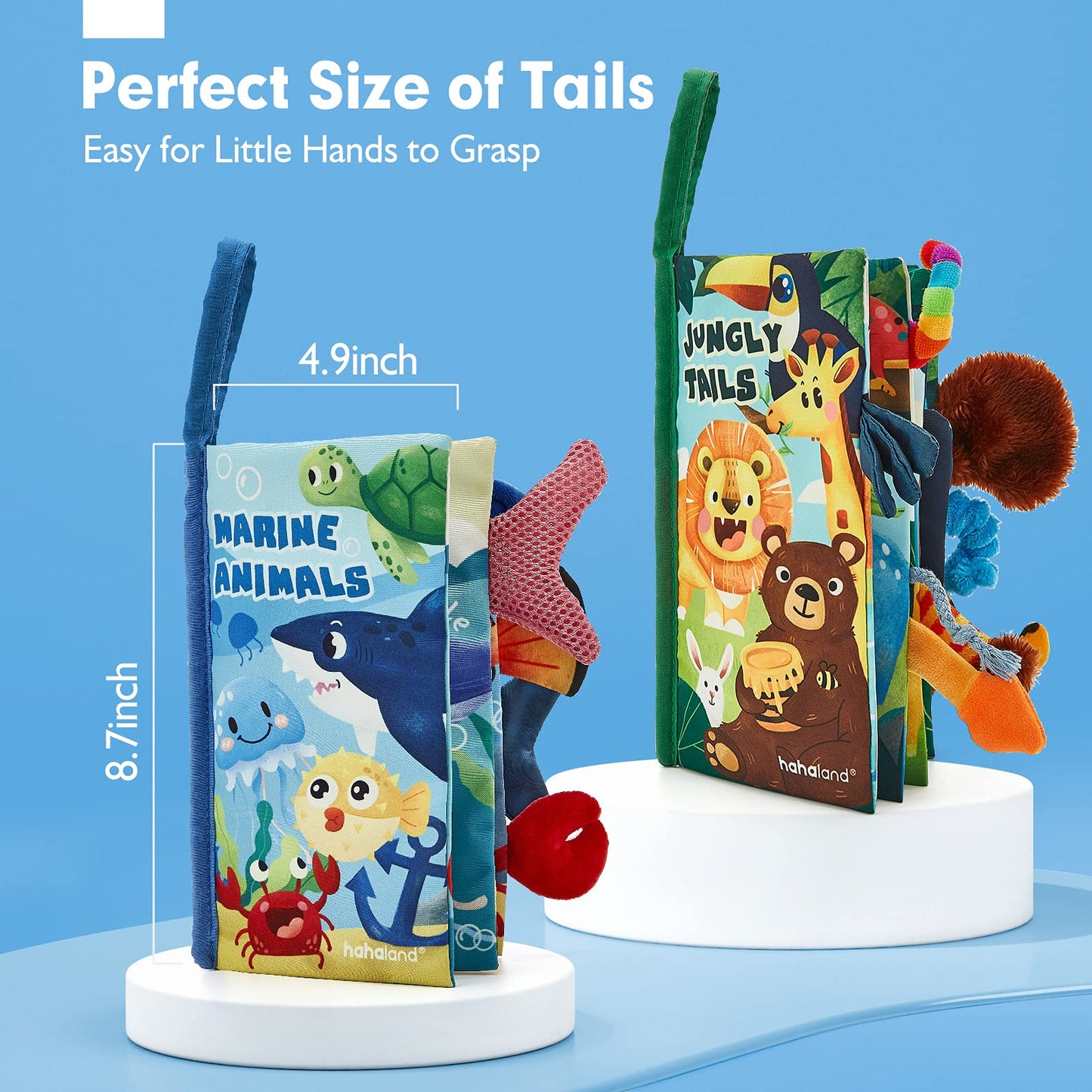hahaland Baby Toys 0-6 Months - Crinkle Books for Babies 2PCS, Cloth Texture Tails Sensory Book 6-12 Months - Soft, Tummy Time, Montessori Toys 3 4 5 Month Newborn Twin Boys Gifts Travel Infant Toy