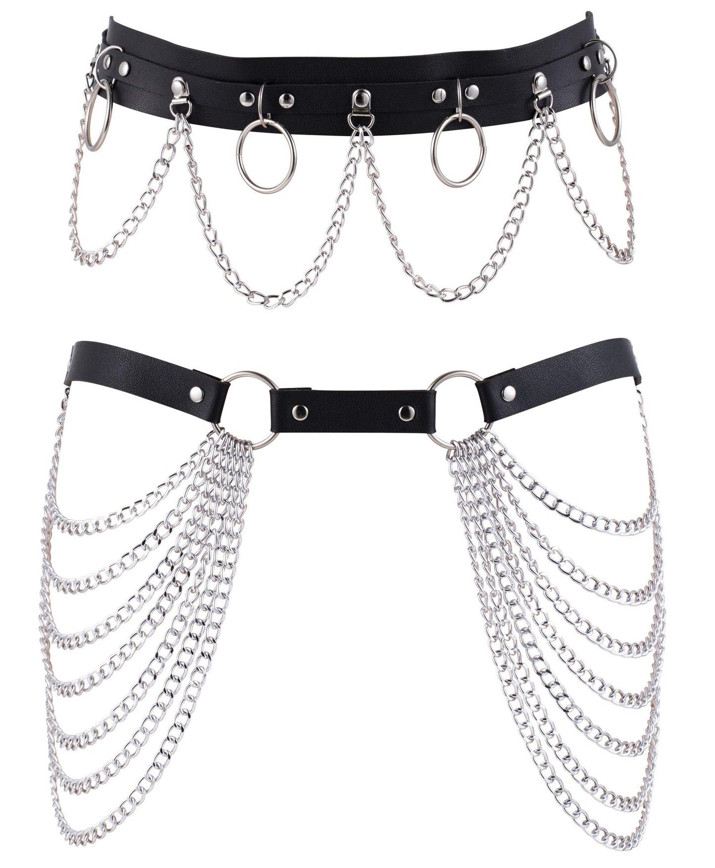 YOVORO 2PCS Punk Waist Belly Chain Belt for Women Leather Layered Body Chain Dance Pary Body Accessories Jewelry