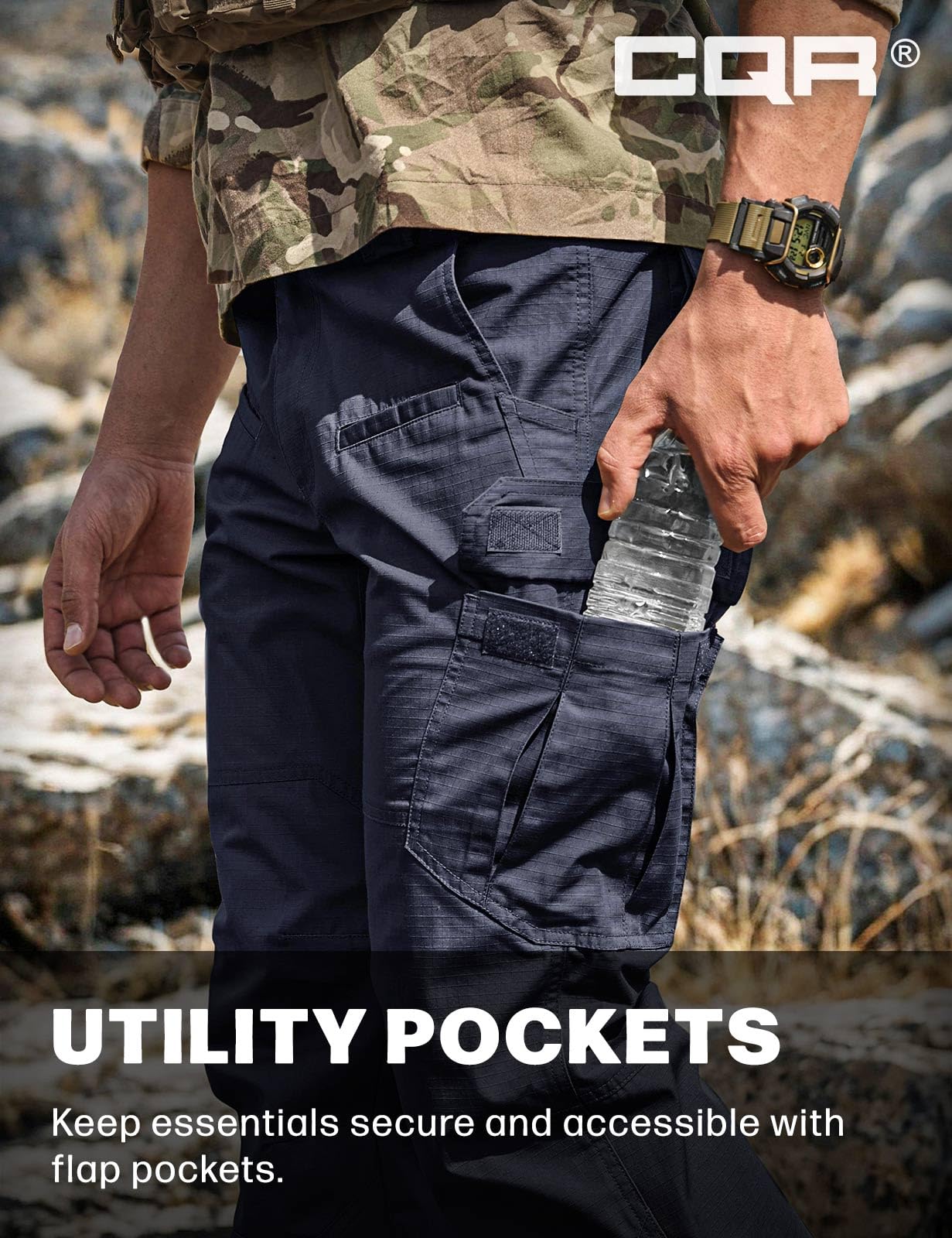 CQR Men's Tactical Pants, Water Resistant Ripstop Cargo Pants, Lightweight EDC Work Hiking Pants, Outdoor Apparel, Raider Police Navy, 34W x 30L