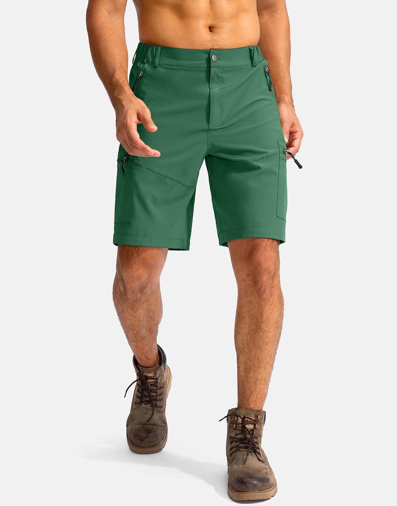 Pudolla Men's Hiking Cargo Shorts 9" Lightweight Outdoor Work Shorts for Men Travel Golf Camping Casual with 5 Zipper Pockets(Green Large)