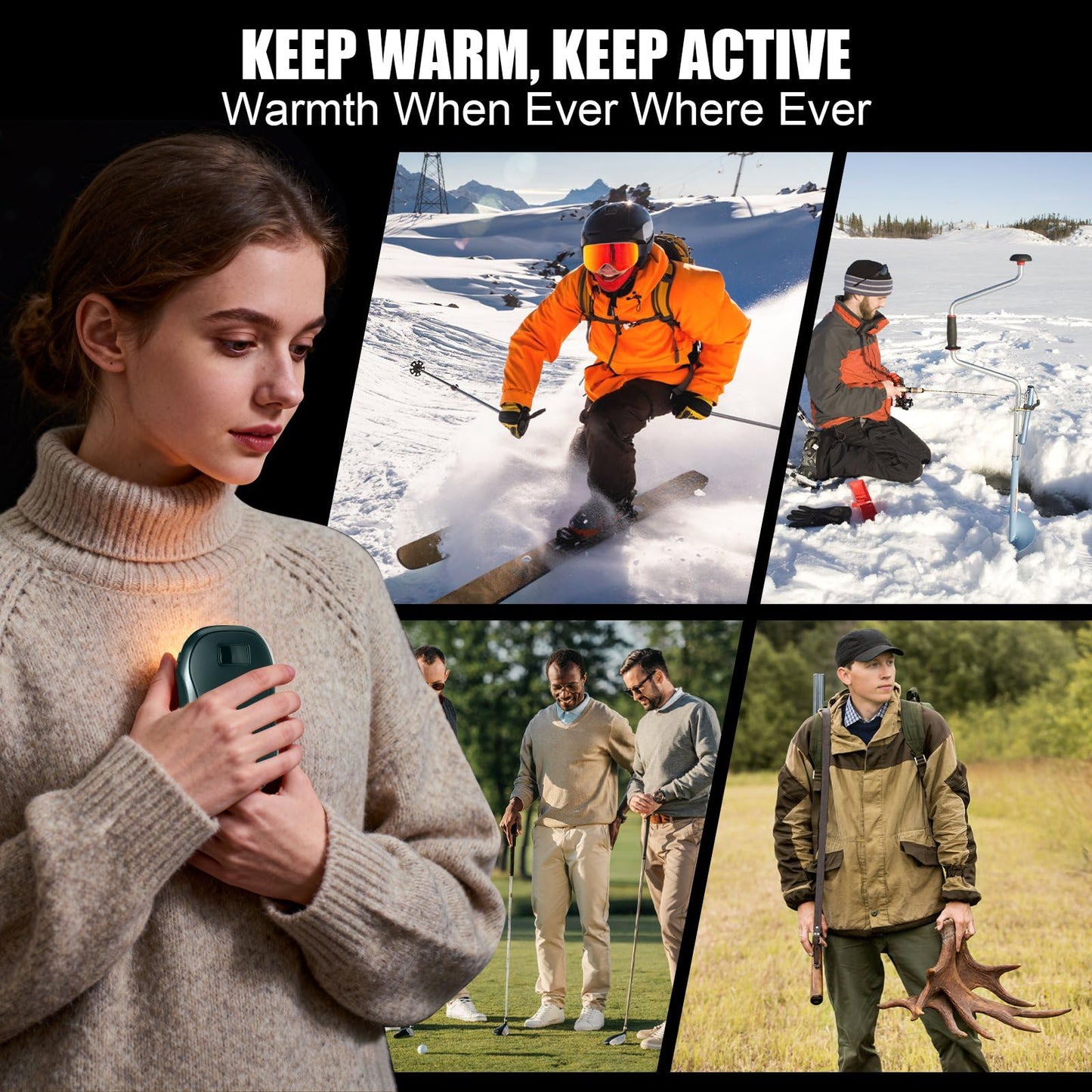 Hand Warmers Rechargeable 2-Pack – AI Electric Pocket Heaters, Fast 131 °F Heat, 18-Hour Warmth, 3-Level Settings, UL-Certified, Ideal for Golf, Raynaud’s, Camping & Gifts for Men & Women Green