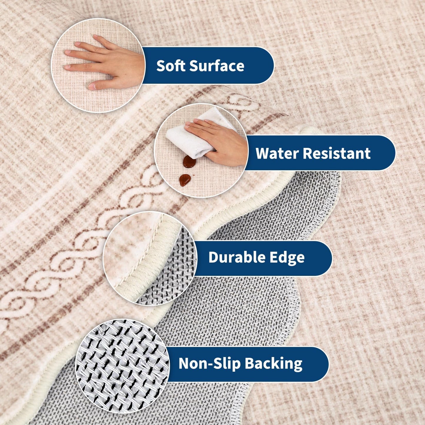GarveeHome Scalloped Door Mat Indoor Entrance 2x3 Rug Machine Washable Boho Solid Small Area Rug Non-Slip Low Pile Throw Rugs for Entryway Kitchen Front Door Indoor Entrance Entry Kids Room, Beige