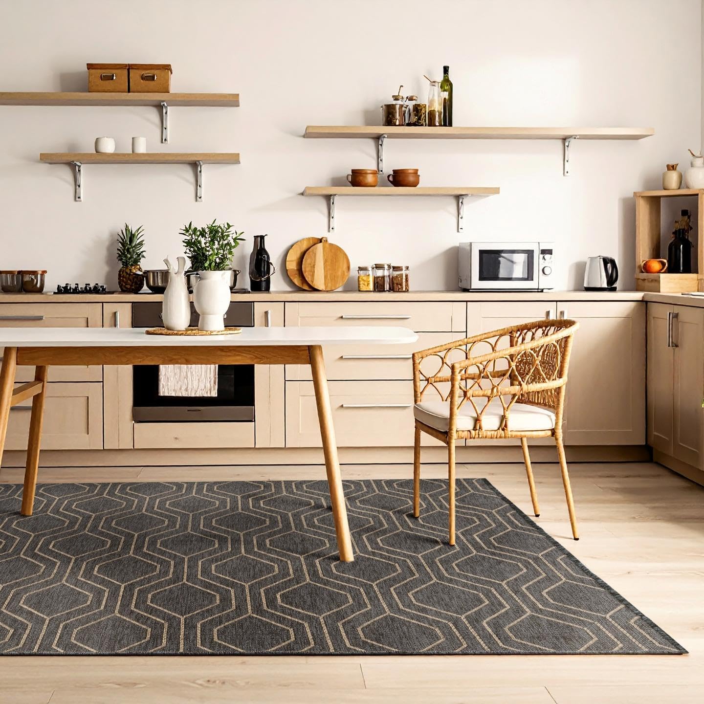 LUXE WEAVERS Moroccan Trellis Black 5x7 Washable Area Rug, Anti-Slip Geometric Carpet