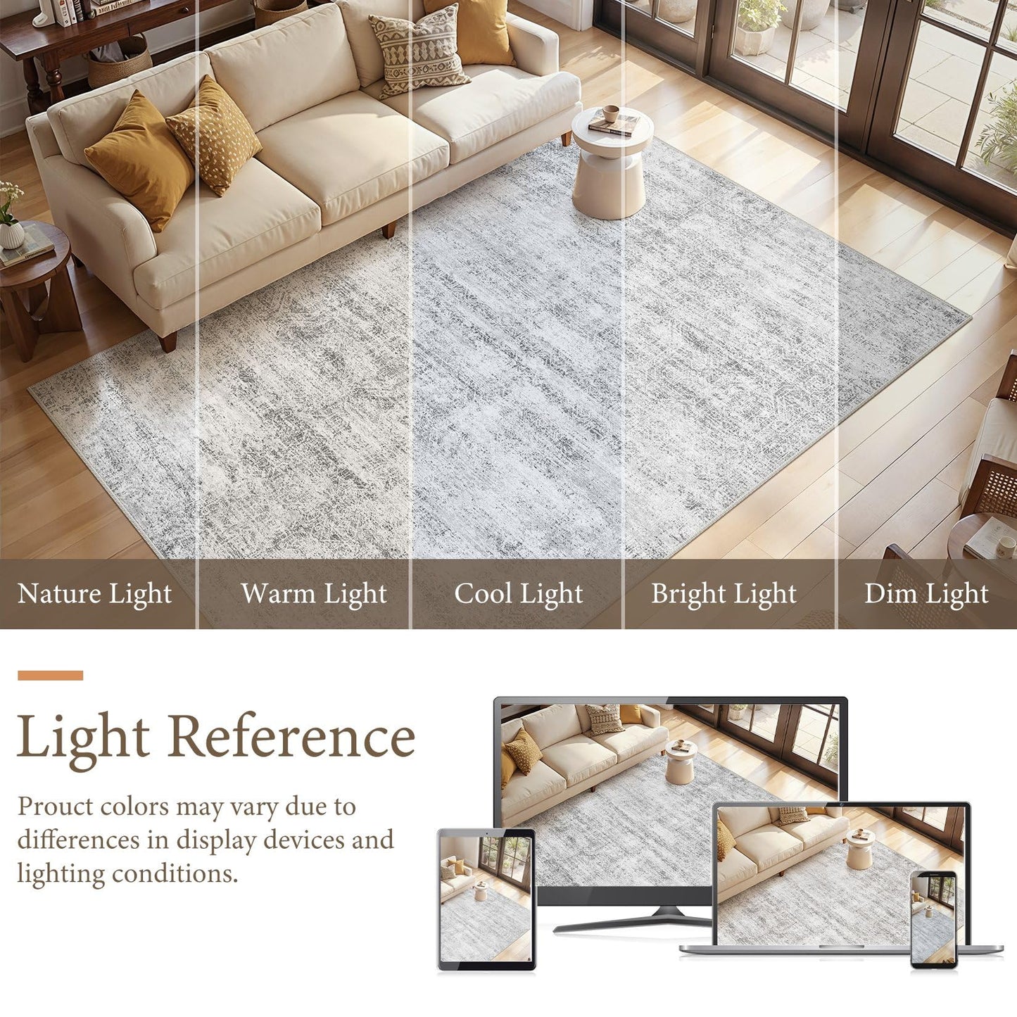 ELLIUNE 3x5 Area Rugs Living Room: Washable Non Slip Soft Abstract Gray Rugs for Bedroom Dining Deor, Low Pile Stain Resistant Indoor Carpet for Farmhouse Nursery Office Kid & Pet Friendly
