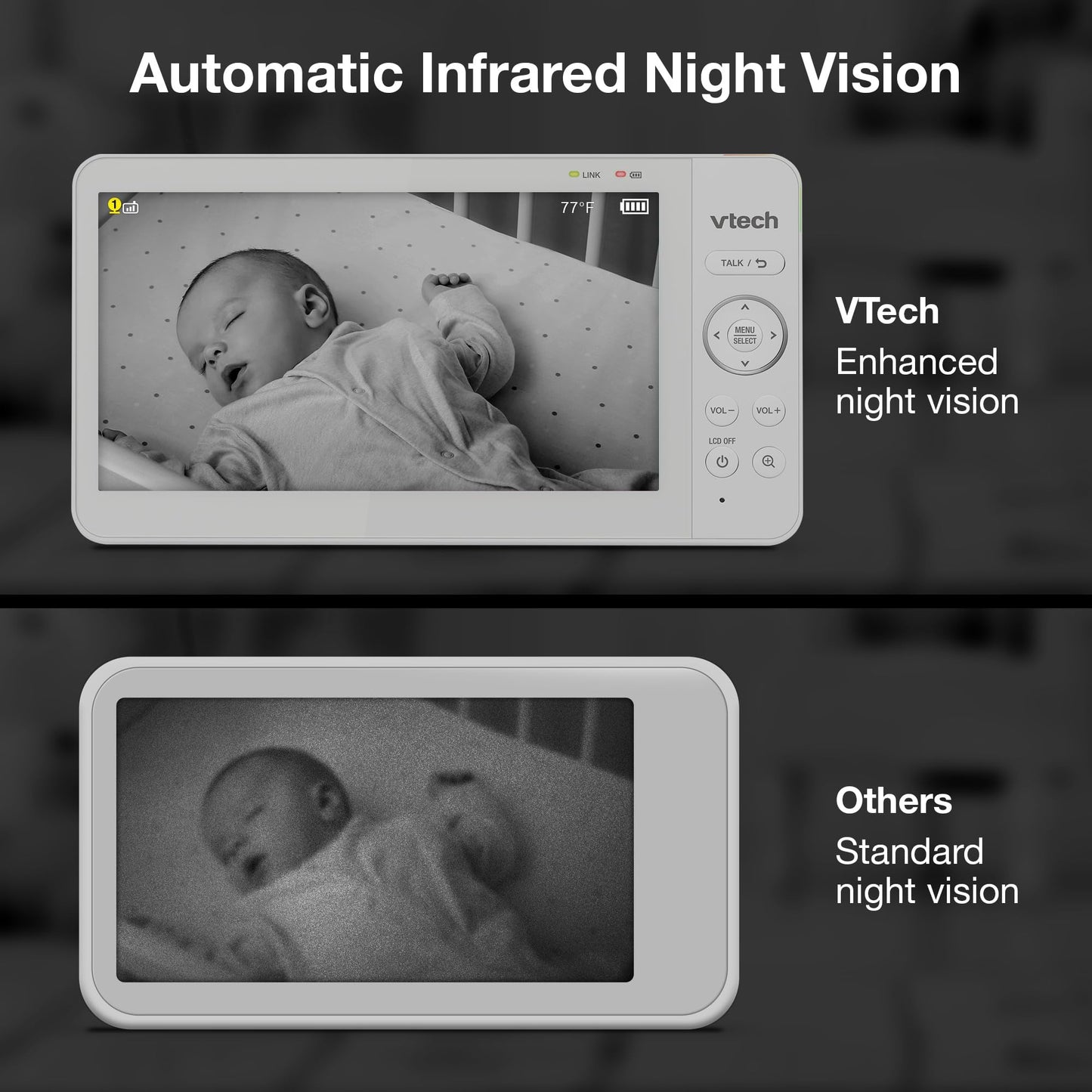 VTech [2025 Upgrade] Baby Monitor with 7" IPS Screen, Pan Tilt Zoom Camera, No WiFi Video Baby Monitor with Camera and Audio, Multi-Color Night Light, 2-Way Talk, Lullabies, Advanced HQ Max