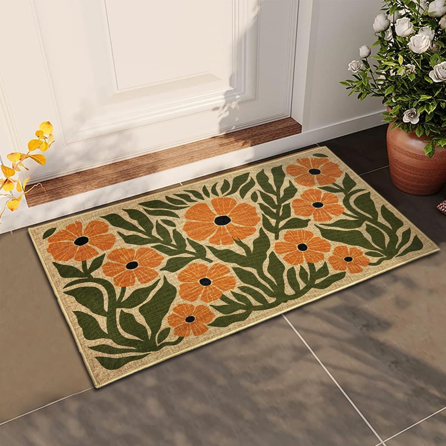 Front Door Mat Home Mats for Outside Enterway Indoor Outdoor Entrance Flower Doormats with Non-Slip Backing Floor Mats for Family Housewarming Gifts Summer Home Rugs for Bedroom Kitchen 16.9"x29.9"