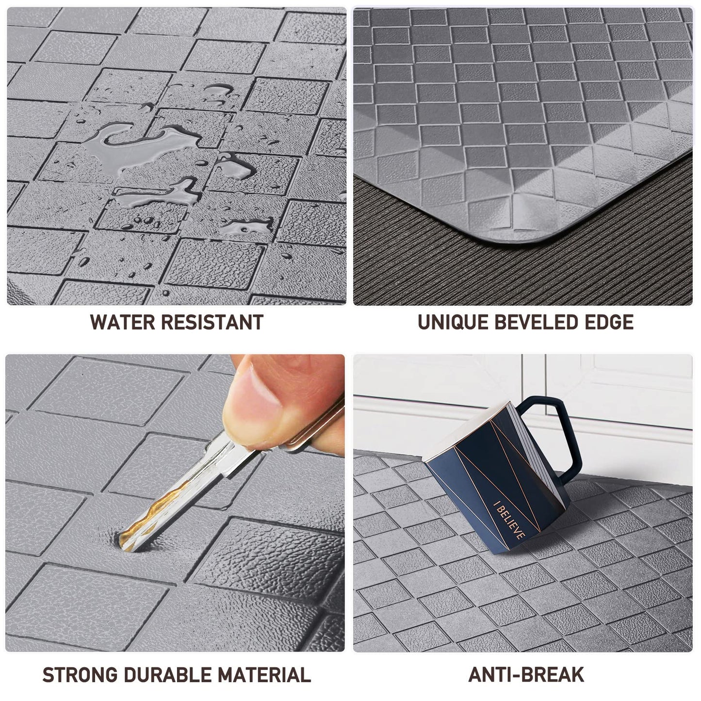 HappyTrends Anti-Fatigue Floor Mat - 4/5 Inch Thick, Waterproof Non-Slip, Heavy Duty Ergonomic Comfort Rug for Kitchen, Office, Sink, Laundry (22"x72", Gray)