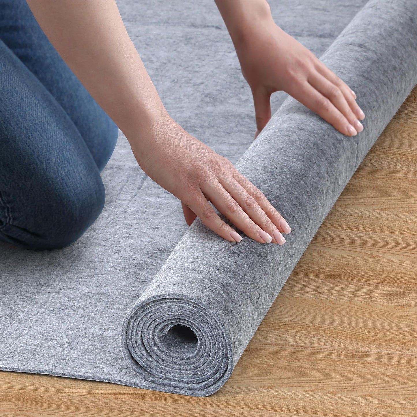 Nuanchu Felt Rug Pad 8x10 Feet, 1/4 Inch Thick Carpet Padding for Hardwood Floors, Grey Under Rug Protector, Floor Cushioning Mat Compatible Grip Underlay