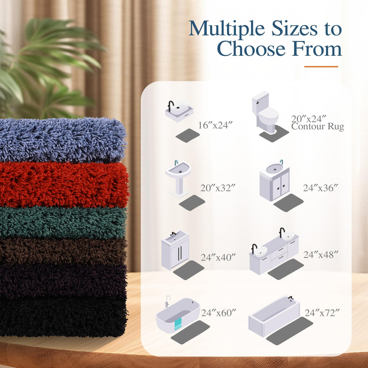 Walensee Bath Rug - Non Slip, Soft Microfiber Shaggy Bath Mat (20 x 32, Red), Machine Washable, Thick Plush Shower Mat