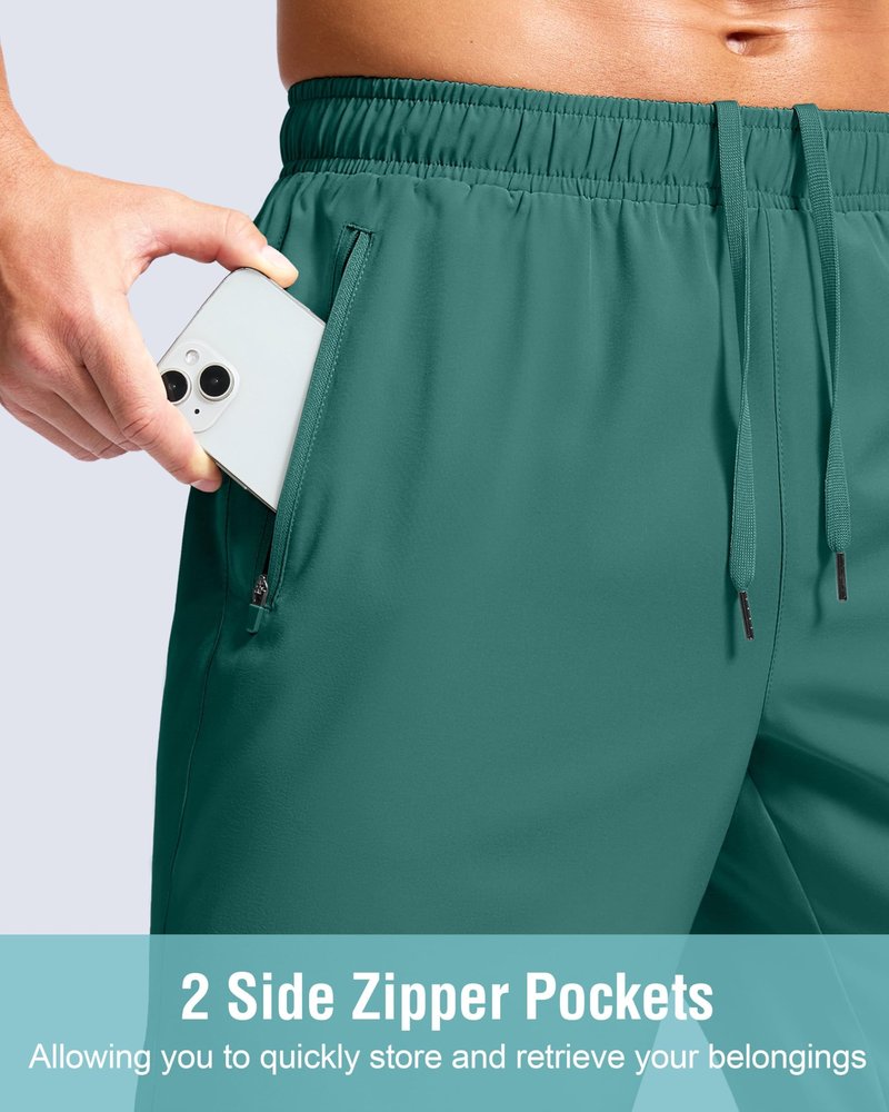 Men's Athletic Running Shorts with Zipper Pockets Quick Dry 7"/ 5"/ 9" Workout Gym Shorts for Basketball Hiking(Rainforest Green,5XS)