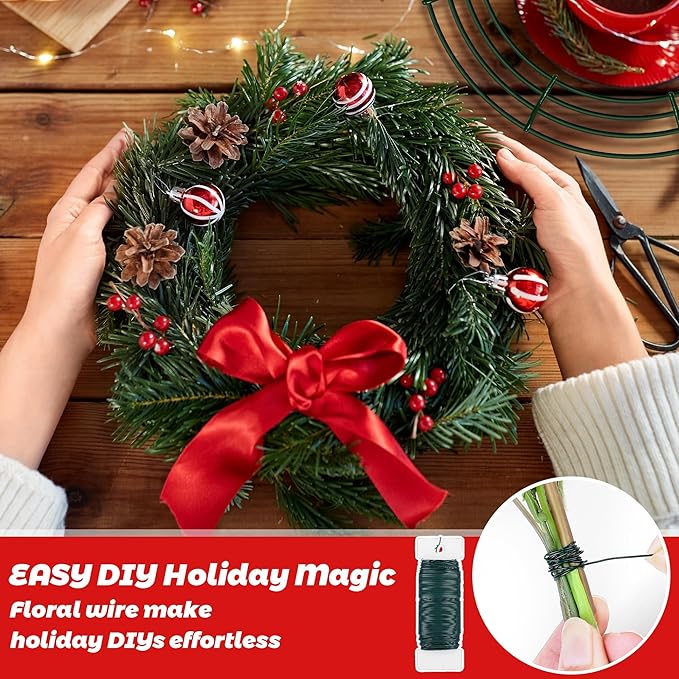 Fovths 24 Pack Christmas Wire Wreath Ring 14 Inches Metal Wire Wreath Frame with Floral Wires Green DIY Floral Crafts for Xmas Halloween New Year Holiday Valentines Day Decor