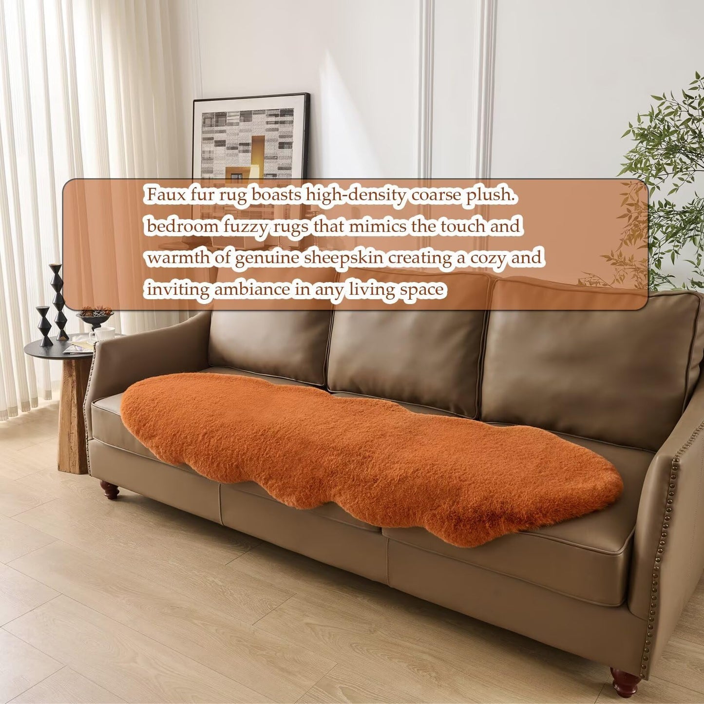 Animebody 1700GSM Fuzzy Faux Sheepskin Fur Area Rug,Extra Soft Faux Fur Mat,Fluffy Shaggy Fur Rug for Bedroom Living Bedside Rug Room Decor-Burnt Orange, 2 x6 ft