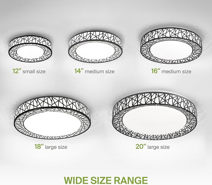 ASD 18 Inch LED Flush Mount Ceiling Light Fixture for Bedroom, 35W 1992LM 5CCT 2700K-5000K, Triac Dimmable Lights, Dining, Living Room, Kitchen Lamps, Modern Home Lighting Fixtures, Black, ETL