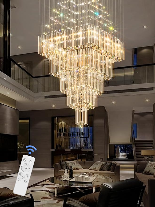 D40''X H120'' Large Chandelier for Staircase, Luxury Foyer Chandelier, Modern Crystal Raindrop Chandeliers Flush Mount Ceiling Light Fixtures for High Ceilings,Entryway LED Dimmable 2700K-6000K