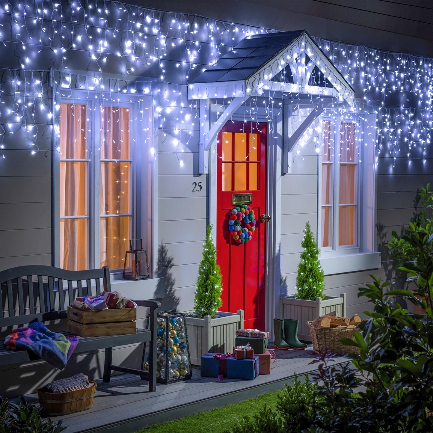 White Christmas Lights Outdoor - 33ft 400 LED Icicle Lights for Outside House, Twinkle Outside Lights Plug in 8 Modes Timer Waterproof for Patio Window Holiday Wedding Party Pathway Indoor Decorations