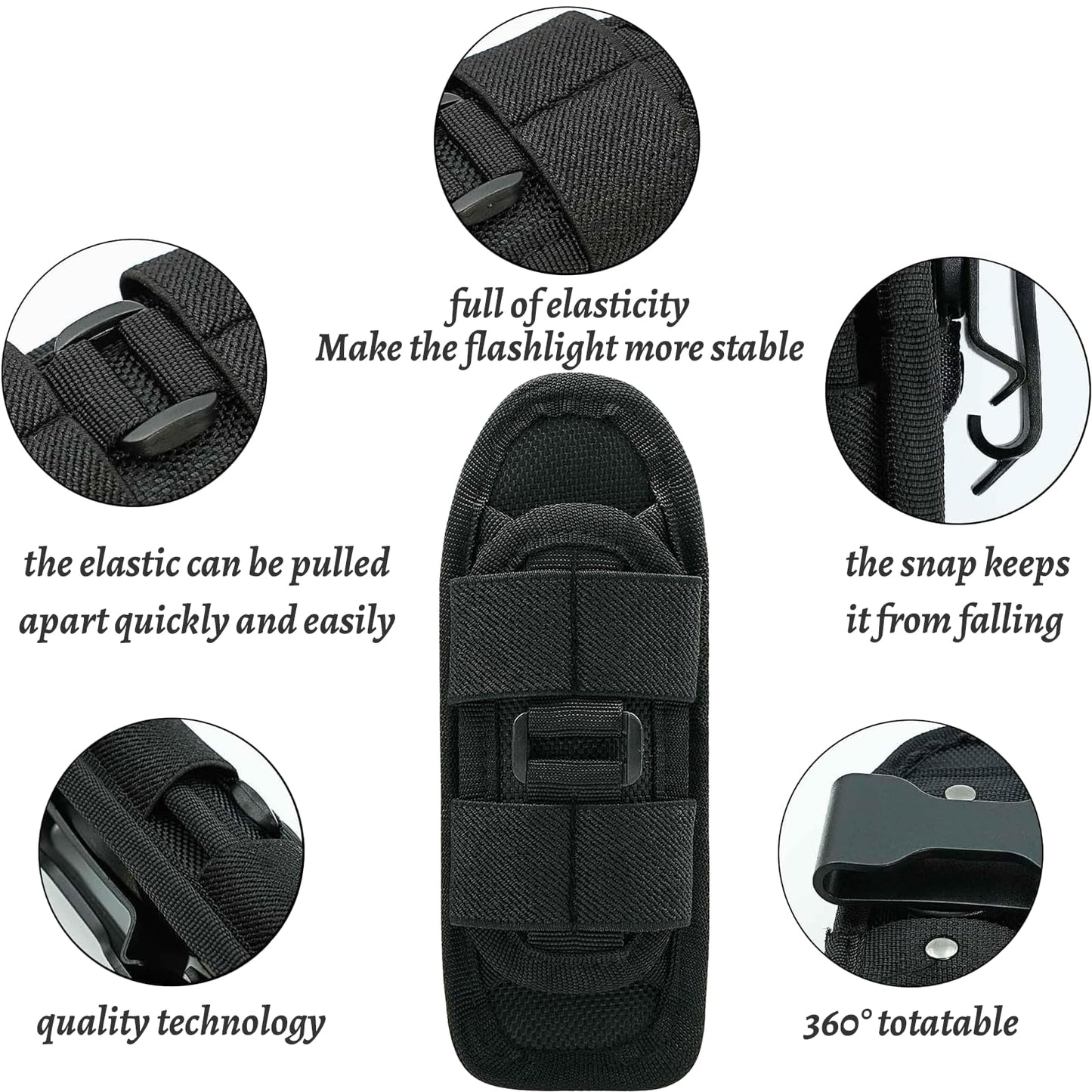 Hynhsun Tactical Flashlight Pouch Holster，Rotatable Flashlight Pouch with 360 Degree Carabiner Reel Clip，molle Flashlight Holder for Duty Belt Police Safety Belt
