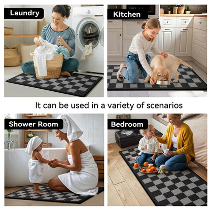 YDKGL Kitchen Mats for Floor Kitchen Rugs Non Slip Washable, Super Absorbent Linen-Look Woven Runner Rug, Kitchen Sink Mat Standing Mat, Black Gray Checkered 17"x47"
