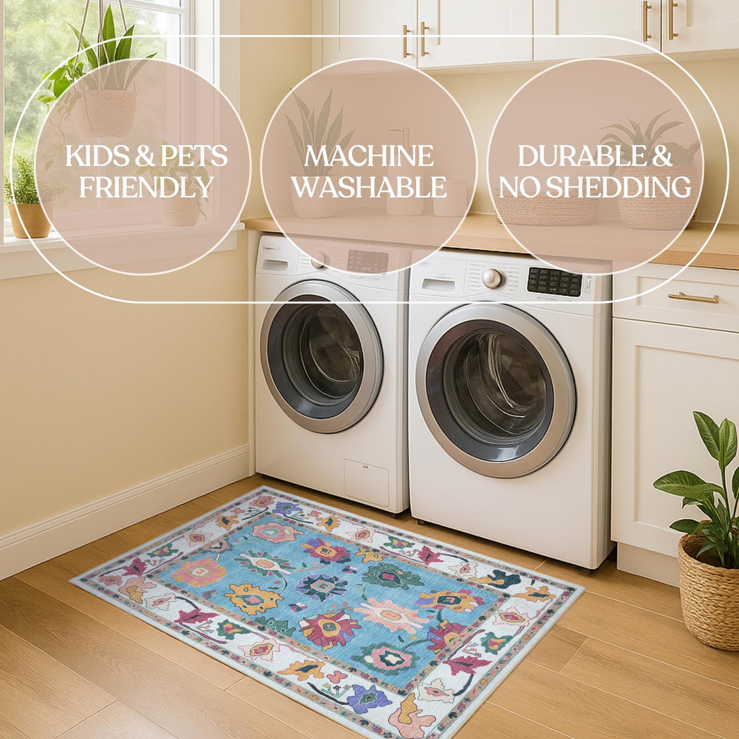 Fame Living Colorful Oushak Runner Rug, Modern Runners, Turkish, Eclectic, Floral, Pastel, Washable, Small Throw Rugs, Short Runner for Entryway, Laundry, Foyer, Bedroom, Kitchen, Bathroom, 2'5"x6'5"