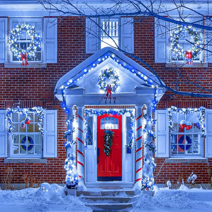 Vivideal 300 LED Christmas Lights Outdoor, 100ft Christmas String Lights 8 Modes Plug in Waterproof Fairy Lights with Timer Memory for Indoor Outside Bedroom Home Party Decoration, Blue&White