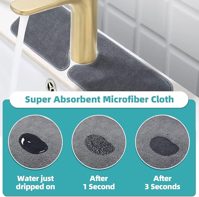 PoYang 2 Pack Faucet Mat for Kitchen Sink Splash Guard Short: Super Absorbent