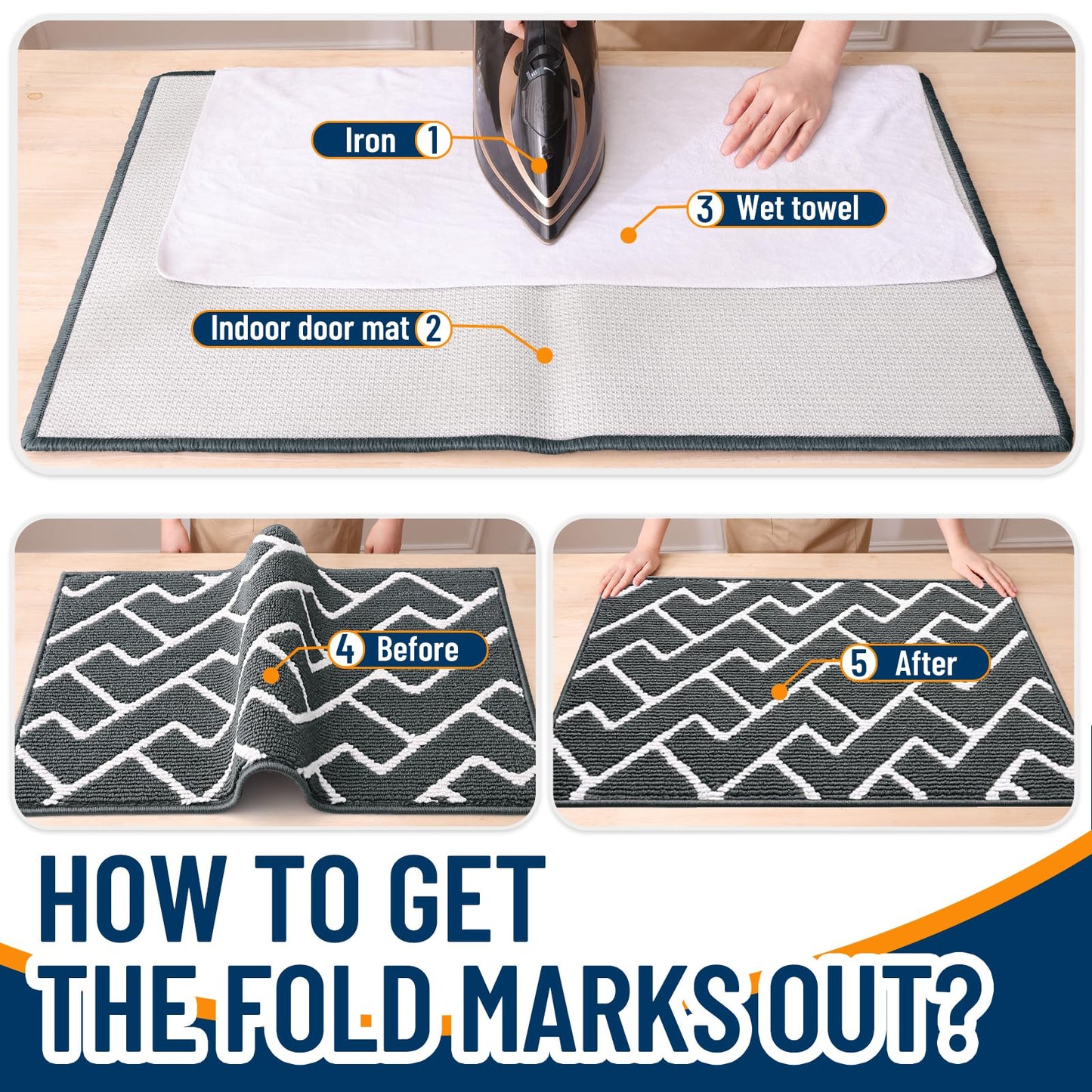 OLANLY Front Door Mat, Non-Slip Rubber Backing, Dirt Resistant and Absorbent, Washable, Easy to Clean Low-Profile Indoor Doormat for Back Door, Entryway, Inside Entrance, 48x32, Charcoal