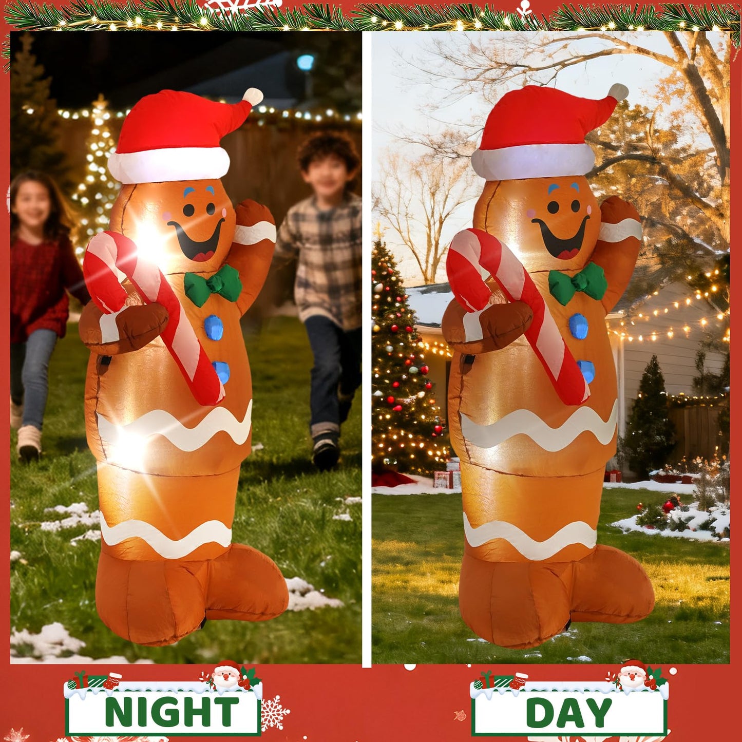 InfleasJoiy 5FT Pancake Man Inflatable Decoration with Built-in LED Lights, Christmas Outdoor Inflatable Decoration for Lawn, Yard, Garden, Patio