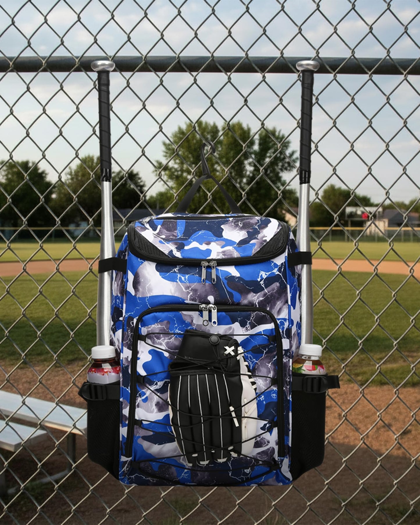 FOKDUVB Baseball Softball Gear Bag Backpack for Boys Girls Ages 8-12 12-14 Large Kids Youth Bat Bag with Ventilated Shoe Compartment Baseball Softball Players Stuff Supplies (Blue, Camouflage)