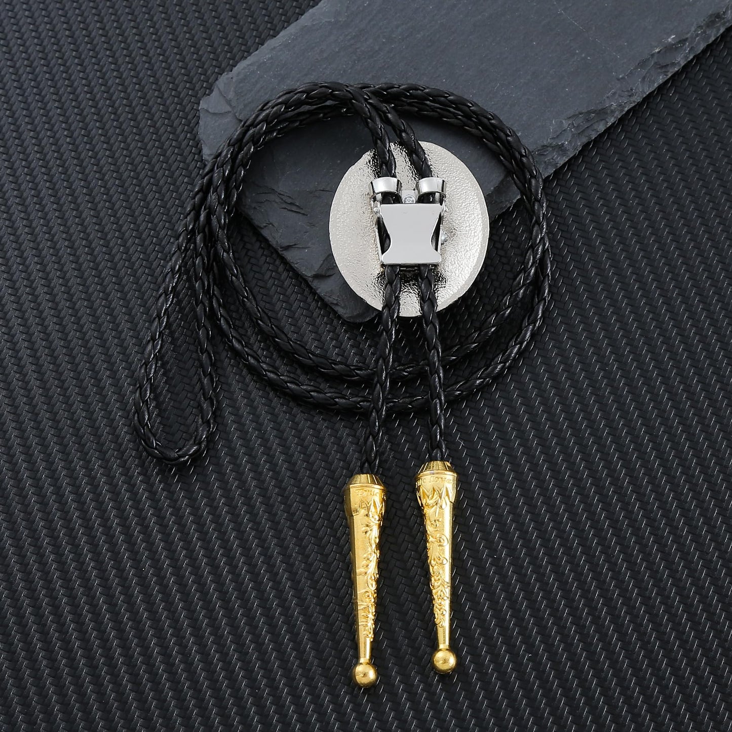 GelConnie Gold Bolo Tie Cowboy Necklace for Men Leather Rodeo Necktie Initial Letter ABCDMJR to Z Western Bolo Tie Texas Style Jewelry