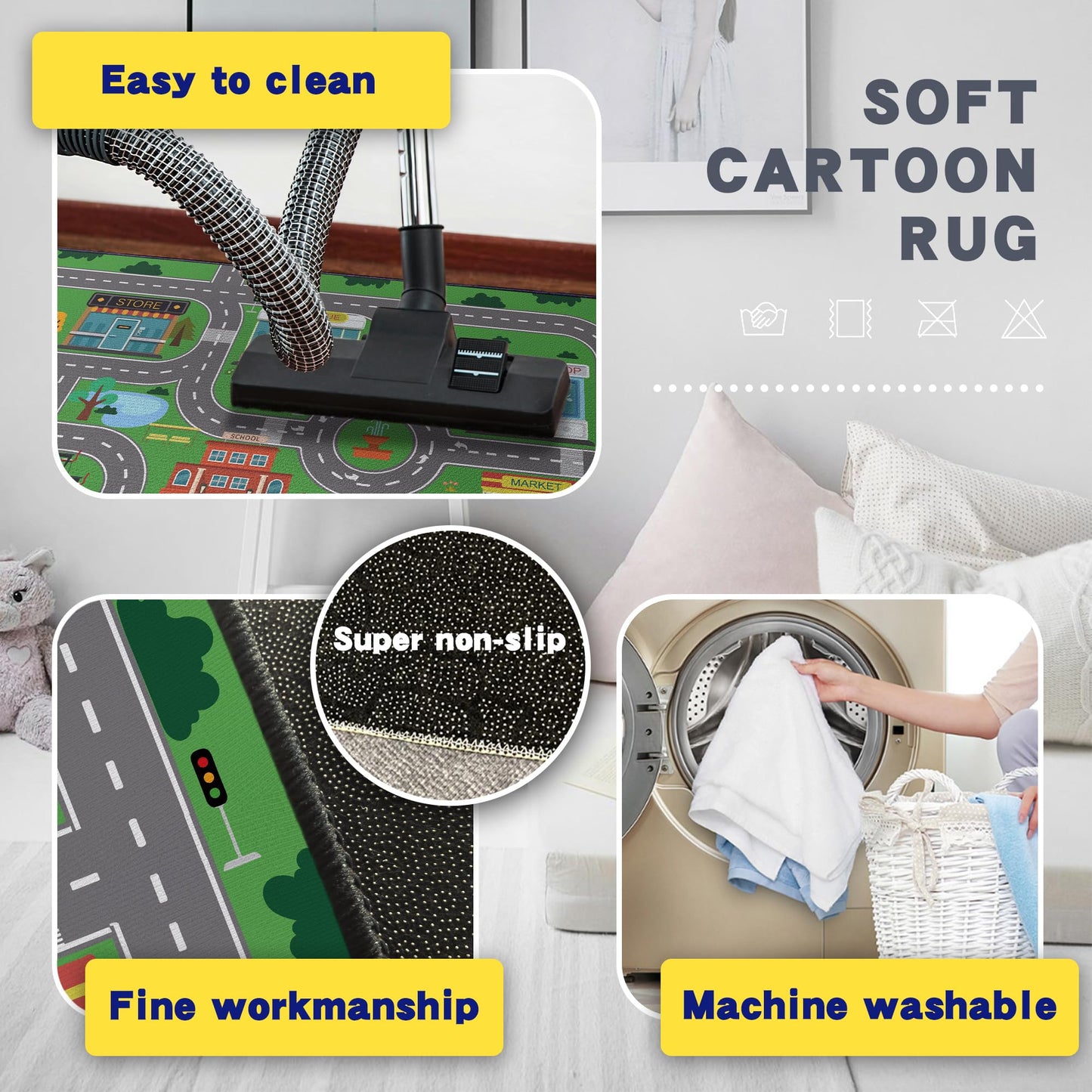 Isyorefam Play Mat for Playroom, 3x4 Fun Car Play Rug Town City Road Map Carpet for Kids Bedroom, Car Playmat Area Rugs Non-Slip Washable