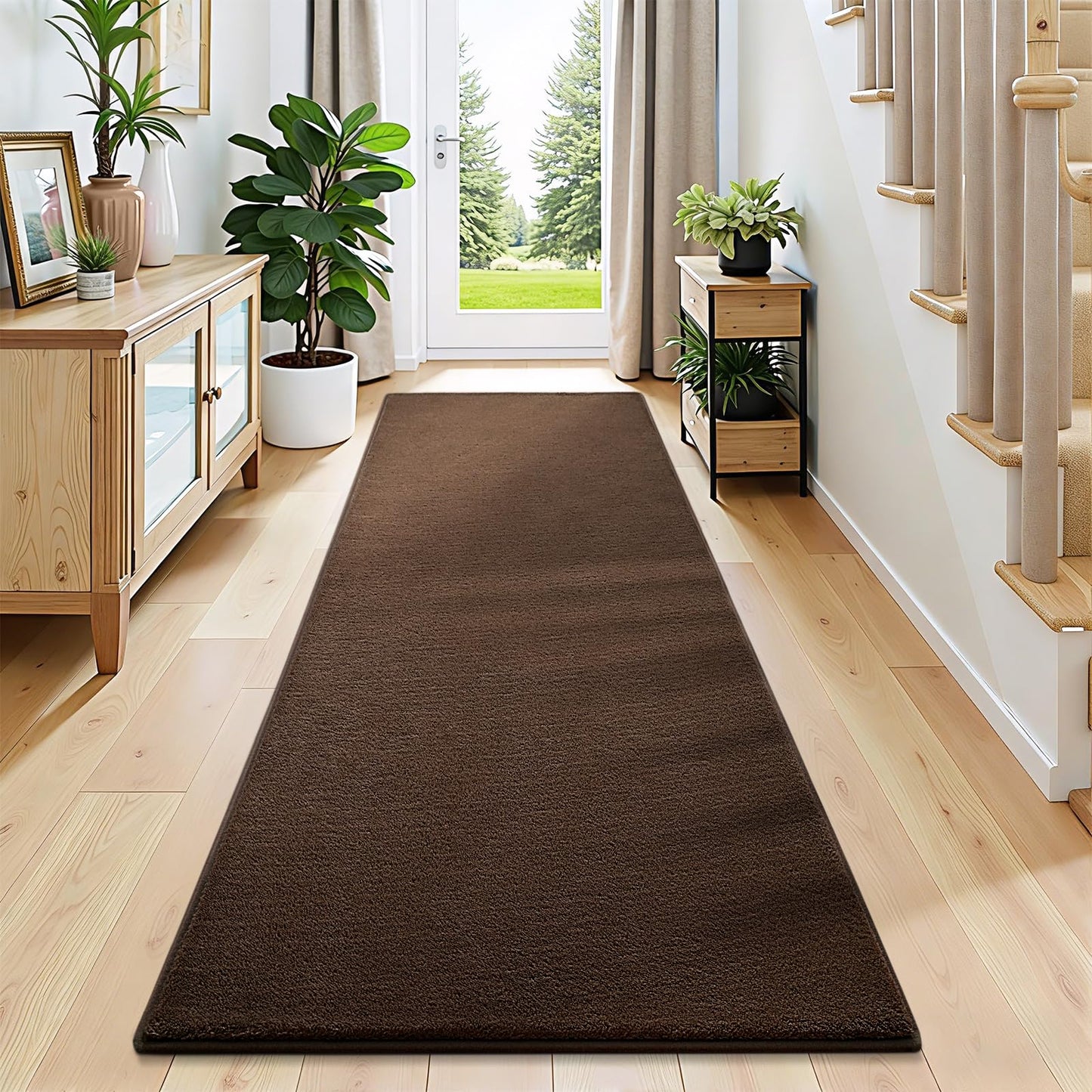 Vasofe Brown Hallway Runner Rug,2x6 Feet Non Slip Runners,Indoor Thickened Memory Foam Bedside Rugs for Bedroom Nursery Dorm Kids Boys Room, Machine Washable Low Pile Shag Fluffy Carpets for Entrance