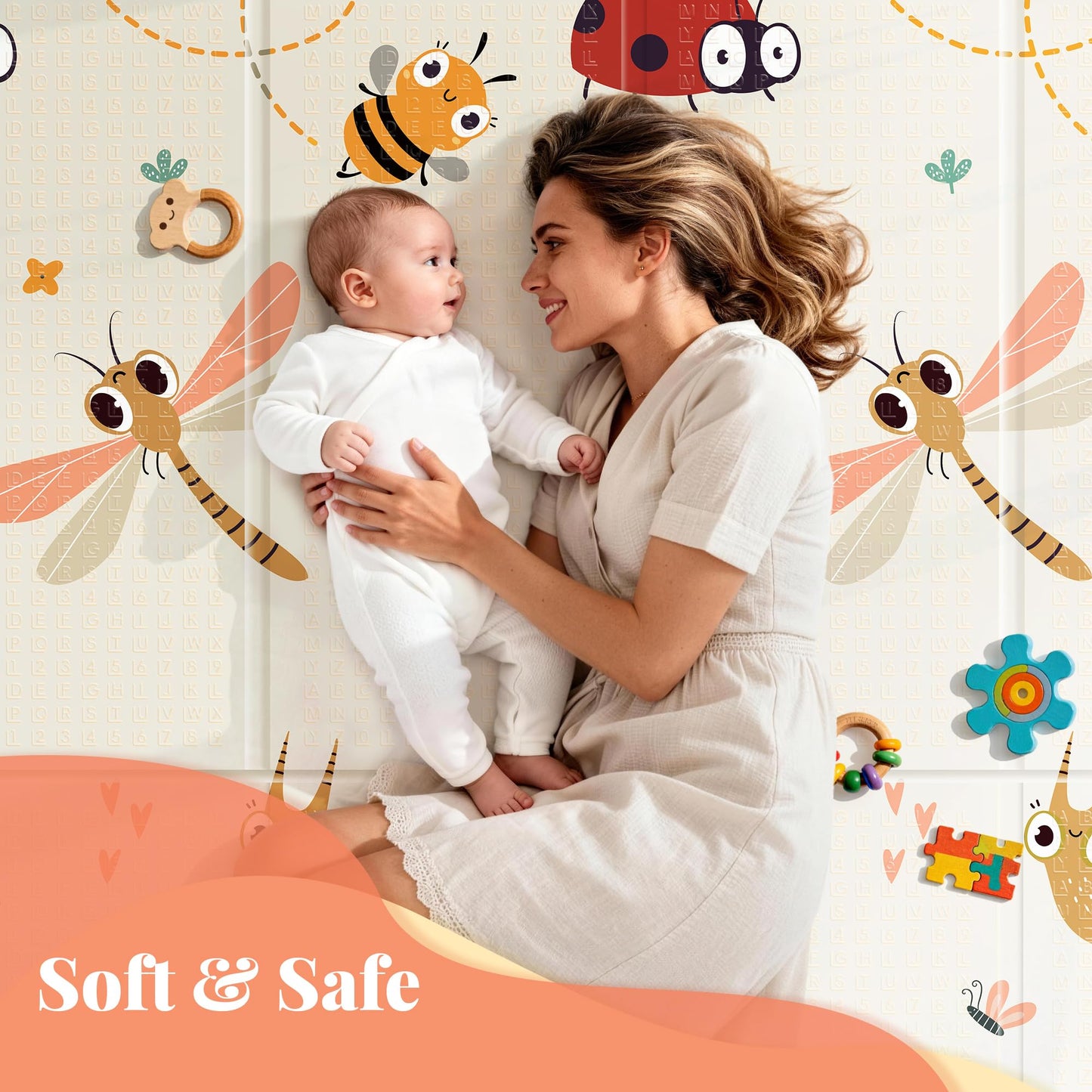 Foldable Baby Play Mat for Floor, 79x71 Extra Large Baby Play Mat for Crawling, Waterproof & Non-Toxic Foam Floor Mats, Portable Soft Foam Playmat for Babies 6-12 Months, Infants &Toddlers (Dragonfly)
