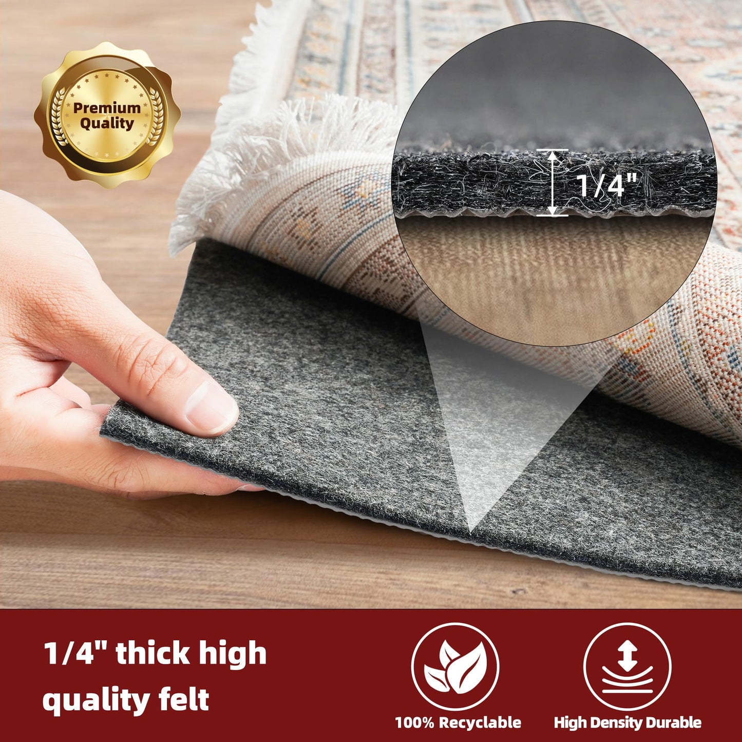BAGAIL Felt and Natural Rubber Backing Rug Pads 1/4” Thick, 5 x 7 Ft Non Slip Carpet Gripper Keep Rugs in Place, Under Area Rug Protective Cushioned Pads, Carpet Runners, Hardwood Floors Protection