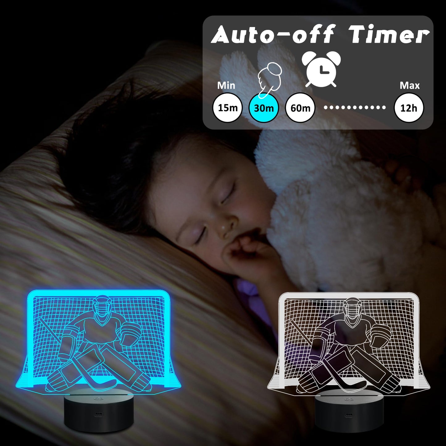 CoolGift Mart Ice Hockey Night Light, 3D LED Optical Illusion Lamp with Remote Control and Timer, Perfect Christmas and Birthday Gift Idea for Boys, Kids, and Teen