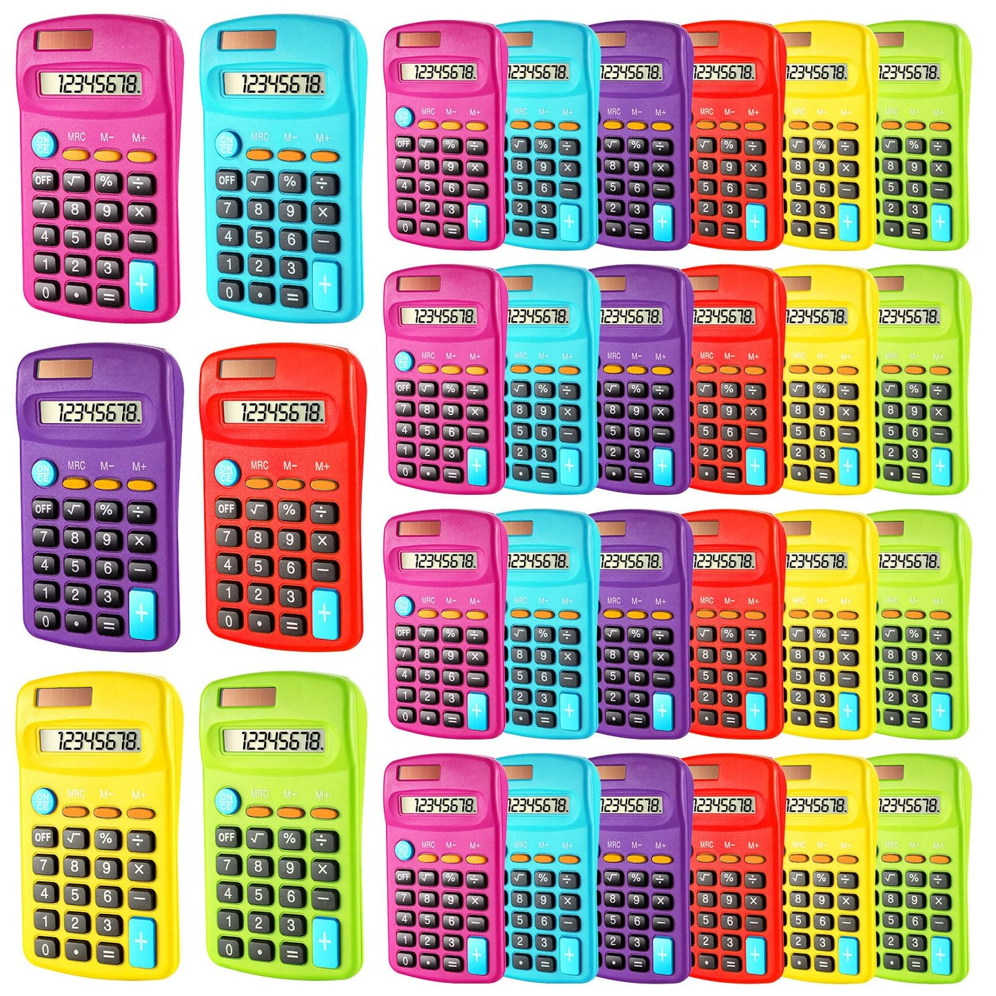 Weewooday 30 Pieces Small Basic Calculator Bulk 8 Digit Mini Solar Battery Dual Power Pocket Calculator for Kids Students Classroom Desktop Home Office, Standard Function 6 Colors