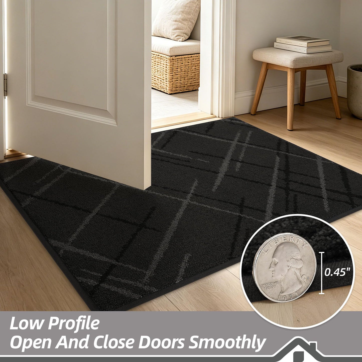 BEQHAUSE Door Mat 32" x 48", Non Slip Entryway Rugs Washable, Dirt Trapper Front Door Mat,Low Profile Absorbent Floor Mats for Front Back Door and Entryway, Dark Grey