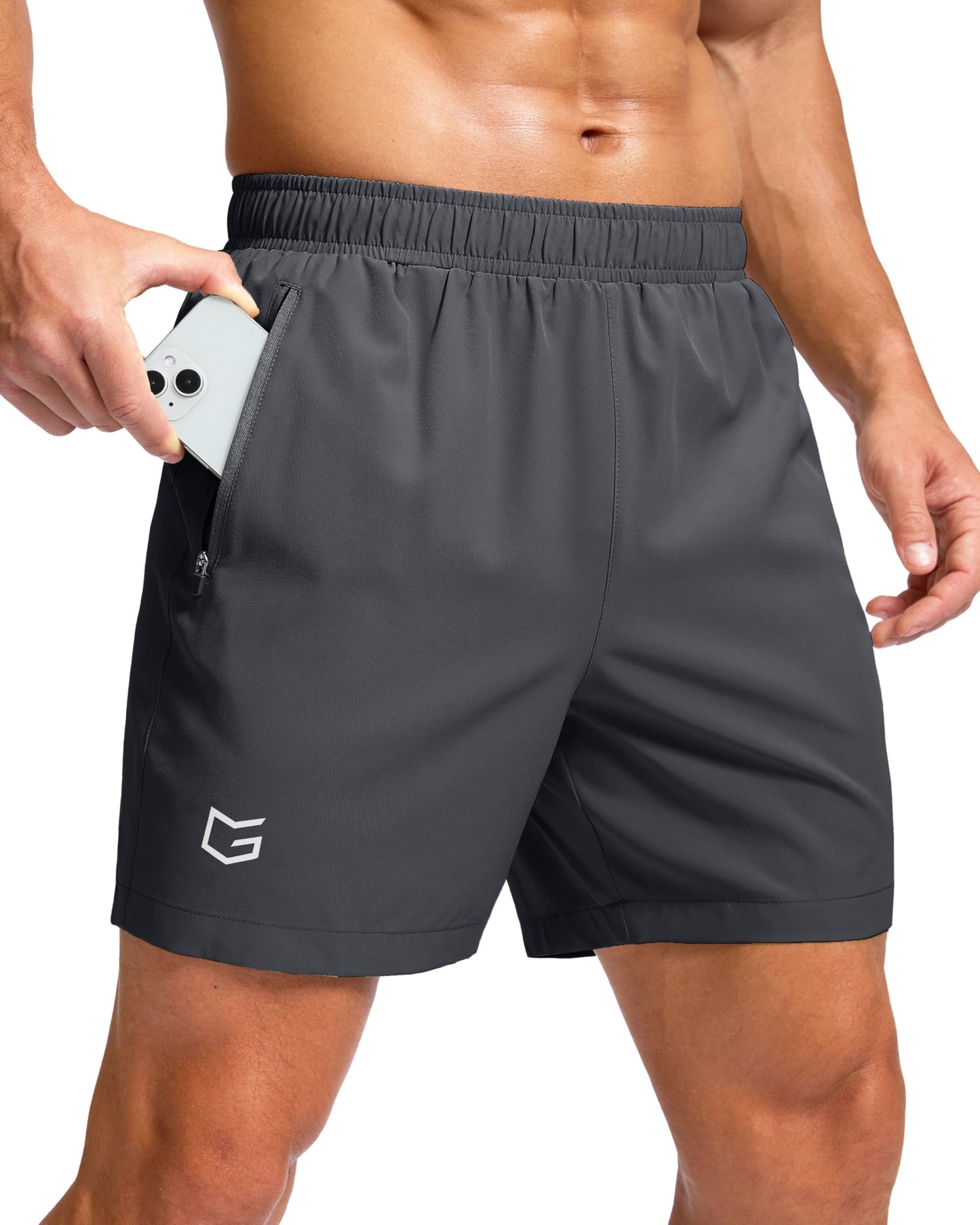 G Gradual Men's Athletic Running Shorts with Zipper Pockets Quick Dry 7"/ 5"/ 9" Workout Gym Shorts for Basketball Hiking(Dark Grey,5M)