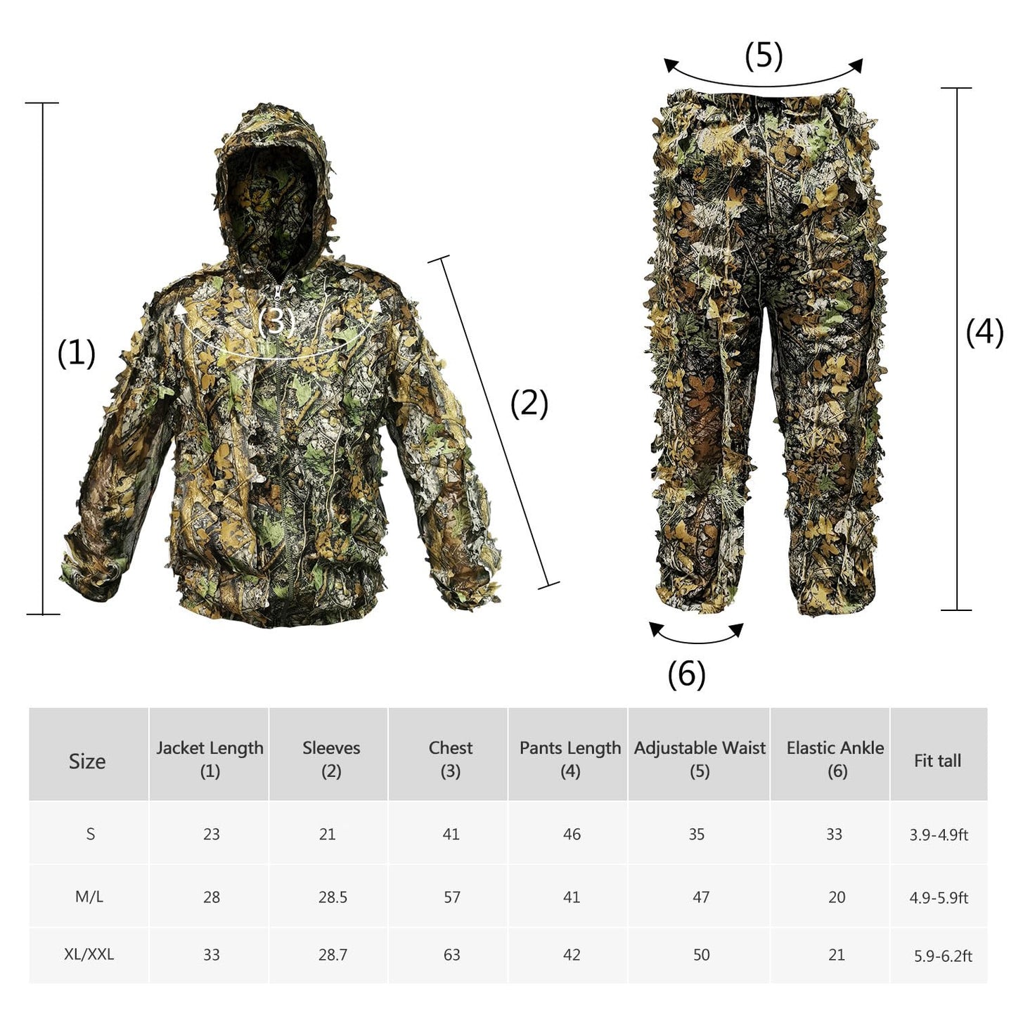 Ghillie Suit Outdoor Leafy Suit for Hunting Super Lightweight Hooded Camouflage Including Clothes Gloves Face Mask and Bag