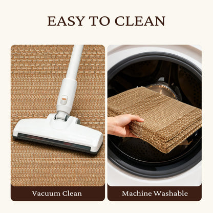MatEssenz 3x5 ft Washable Area Rug, Textured Natural Woven Low-Profile Entryway Rug with Non-Slip Backing, Neutral Light Brown Accent Rug for Bedroom, Living Room
