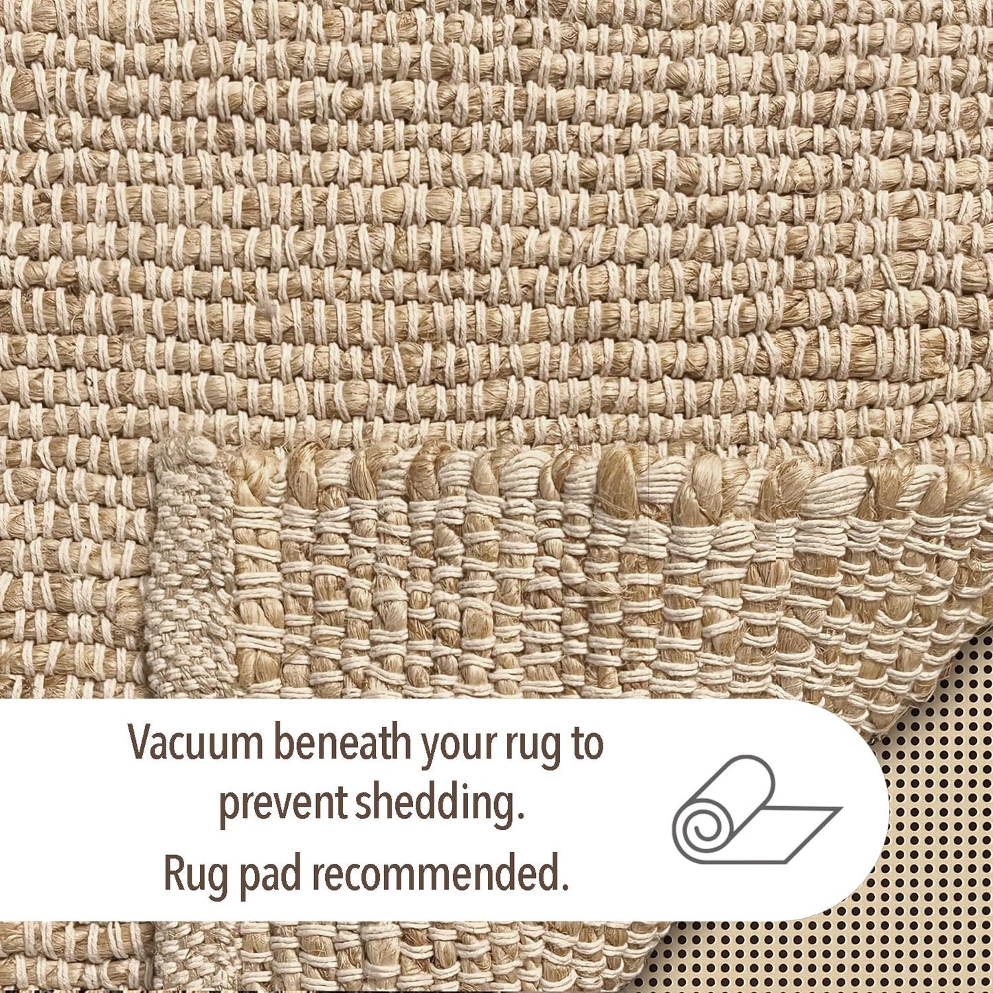 Chardin home 8x10 Jute Cotton Hand Woven Area Rug, Natural Jute Braided Boho Farmhouse Rug, Rustic Vintage Reversible Natural Fiber Rug for Living Room, Bedroom, Dining Room, Office, or Entryway.