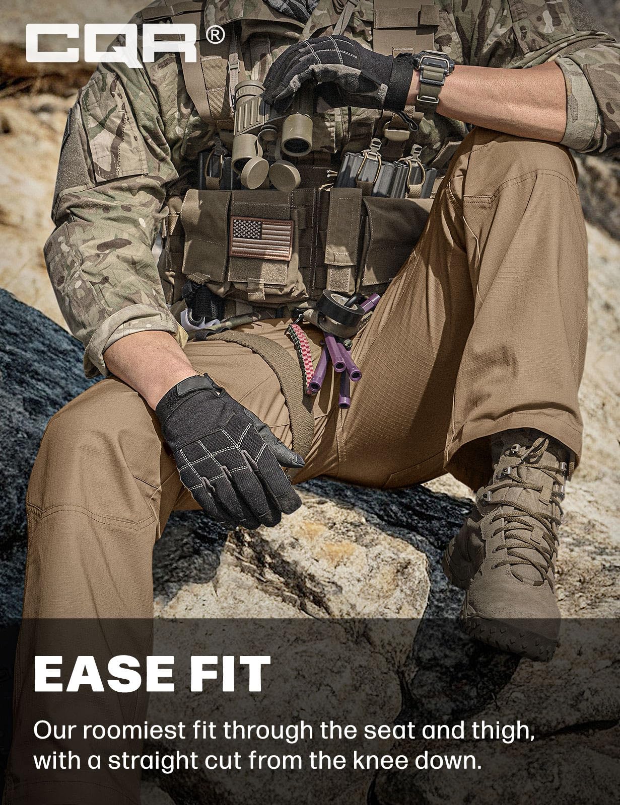 CQR Men's Tactical Pants, Water Resistant Ripstop Cargo Pants, Lightweight EDC Work Hiking Pants, Outdoor Apparel, Raider Cougar, 32W x 34L