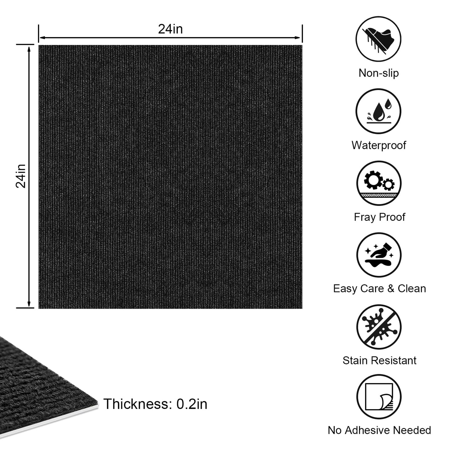 VeloflowXG 24" x 24"Peel and Stick Carpet Squares, Self Adhesive Non-Slip Carpet Tiles, Peel and Stick Soft Padded for Kitchen Bedrooms Indoor Outdoor(10 Tiles/40 sq ft) (10, Black)