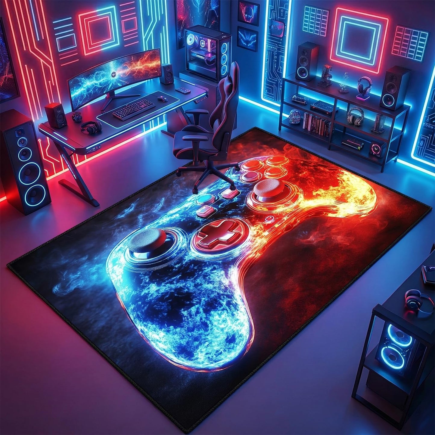 FJKJHKGJ Gaming Rug for Boys Room - Video Game Rug Game Controller Floor Mats Gamer Room Decor for Kids Teen Boy, 3x5 Feet