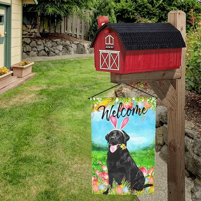 Labrador Black Tulips Cute Lab Dog Happy Easter Garden Flag Welcome Party Outdoor Outside Decorations Picks Home House Garden Yard Decor 12x18 Inch