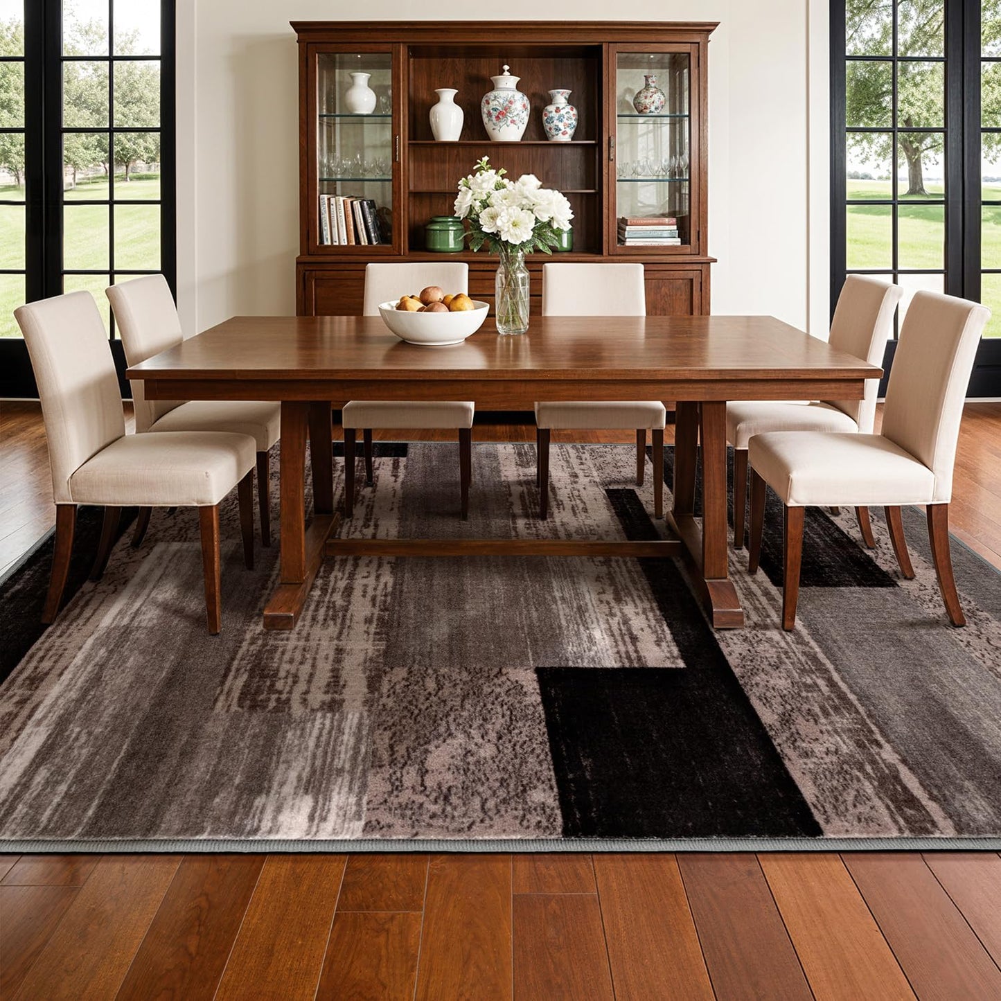 LIANLAM 5x7 Washable Area Rugs for Living Room and Bedroom, Vintage Checkered Pattern Non-Slip Carpet, Stain Resistant Low Pile Soft Rug for Dining Room,Office,Nursery,Kids Room(5x7,Chocolate)