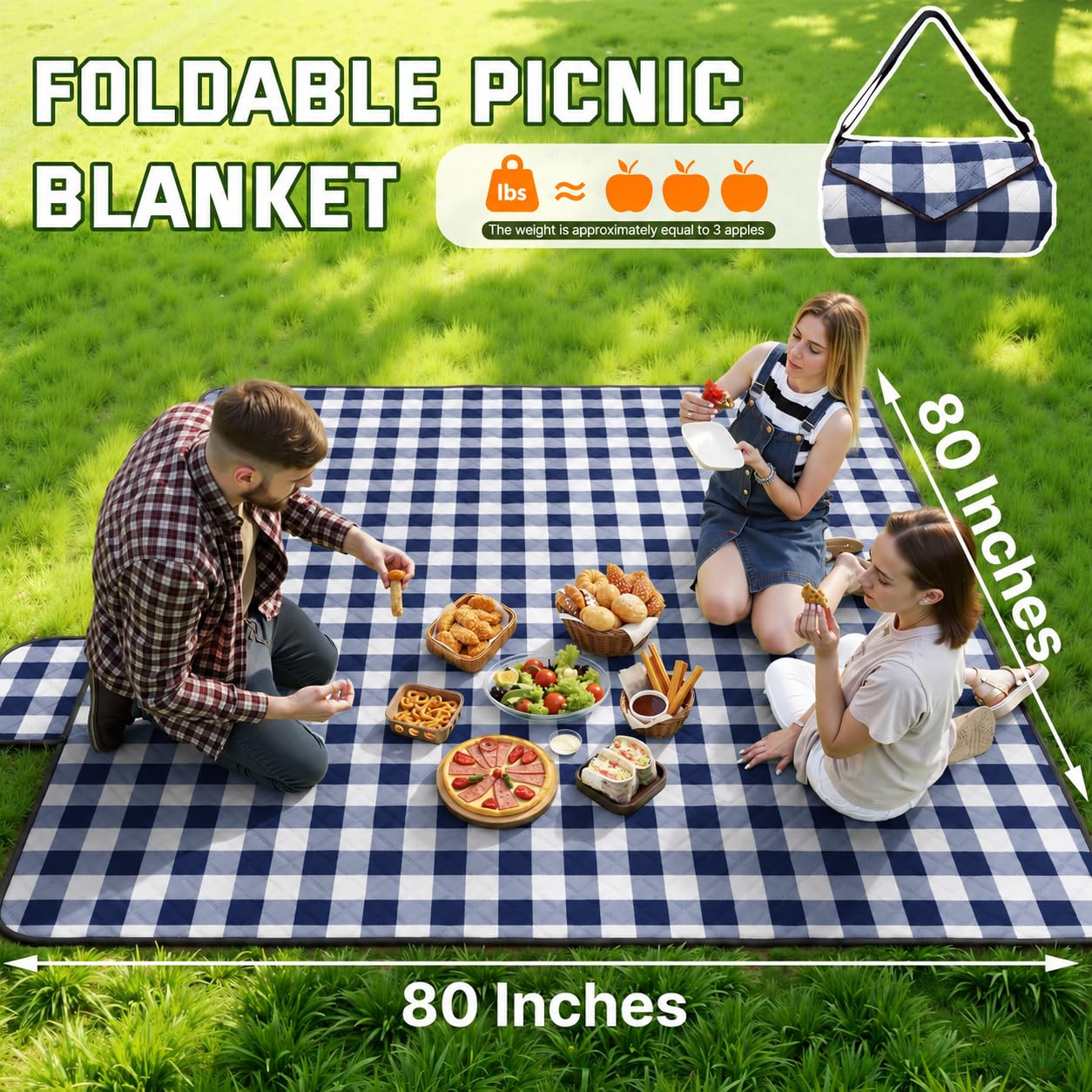 TigeJoy Extra Large Picnic Blanket Waterproof Foldable 80''x80'', Outdoor Picnic Mat Beach Blanket Sandproof for Park, Grass, Travel, Hiking, Camping Essentials, Gingham Picnic Blanket