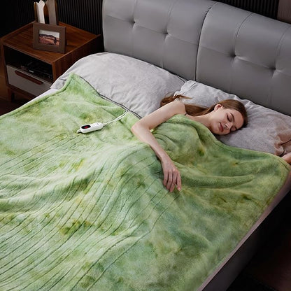 Guohaoi Heated Blanket Electric Throw, Soft Faux Rabbit Fur Electric Blanket with 10 Heating Levels 5 Sitting Timer Auto Off, Cozy Warm Heating Blankets, Machine Washable(62"×84" Light Green)